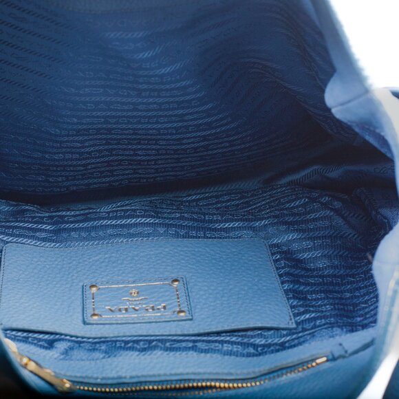 Authentic Prada Blue Vitello Daino Side Pocket Hobo Bag - Picture 7 of 8